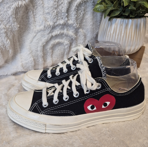 Converse X Comme Des Garsons Play Sneakers Black Low Lace Up Women's Size 8 - Picture 8 of 14